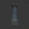 Ornate Architectural Blue Pillar with Intricate Carvings and Square Base Design