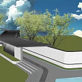 Contemporary Pergola Design With Black Roof Green Trees And Open Sky View