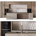 Modern Kitchen Interior With Wooden Cabinets Quartz Countertop Tile Backsplash And Built In Appliances