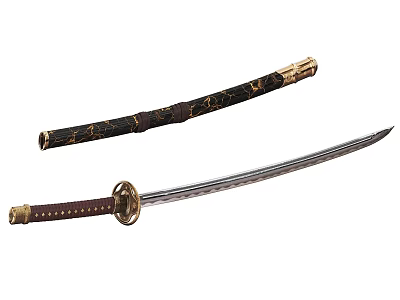 Traditional Samurai Sword With Decorative Black Sheath And Sharp Metal Blade 3d model