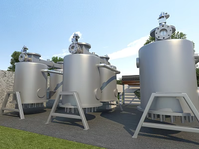 Roadside Road Facilities With Large Silver Storage Tanks And Metal Support Structures 3d model