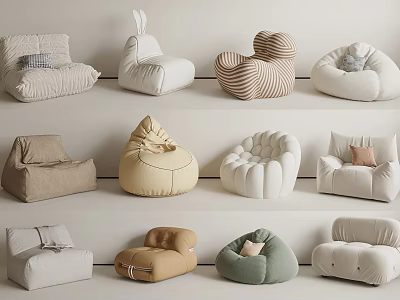 Modern Single Sofa Collection With Various Styles Cushions Striped Patterns And Neutral Colors 3d model
