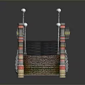 Classical Arch Bridge 3D Model With Red Brick Material And Street Lamps On Both Sides