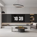 Elegant Modern Living Dining Room Interior Design With Sofa Coffee Table Abstract Painting And Chandelier
