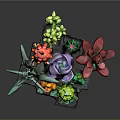 Lego Built Succulent And Flower Arrangement With Colorful Cactus Purple Bloom Red Petals