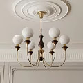 Elegant Classic Chandelier With Golden Metal Frame And Multiple White Spherical Shades