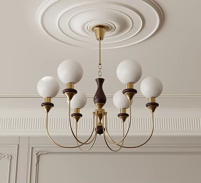 Elegant Classic Chandelier With Golden Metal Frame And Multiple White Spherical Shades 3d model