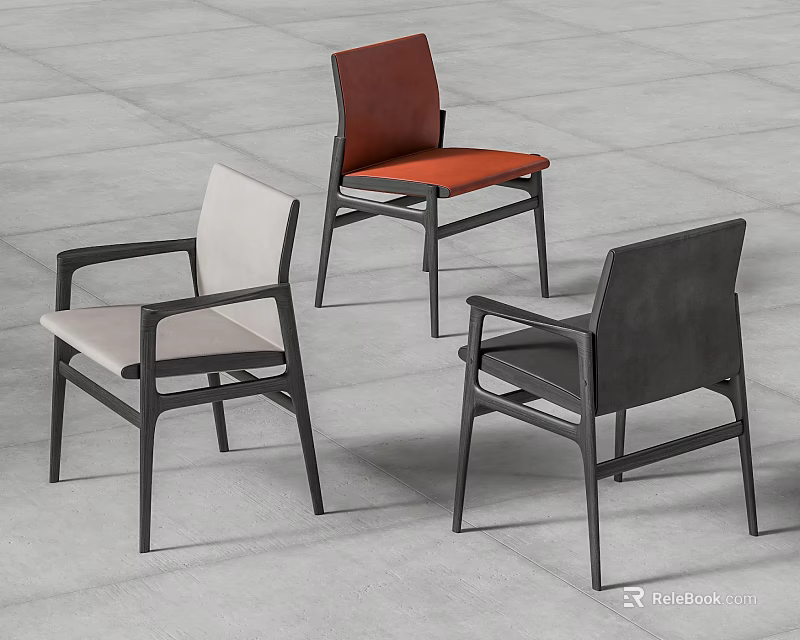 Modern Dining Chairs With Armrest Different Colors Upholstered Seats And Black Frame 3d model 