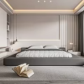 Modern Bedroom Interior Design With Gray Platform Bed Rug Pendant Lights And White Cabinets