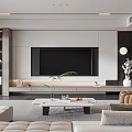 Modern Living Room Interior With Large TV Wall Sofa Coffee Table Plants And Decorative Items