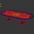 Oval Entertainment Table With Red Playing Surface Blue Rim And Wooden Legs
