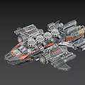 Futuristic Battle Spaceship With Multiple Turrets Mechanical Armor And Black Orange Gray Design