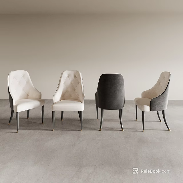 Modern Tufted Back Upholstered Dining Chairs with Velvet Fabric and Wooden Legs in Various Colors 3d model 