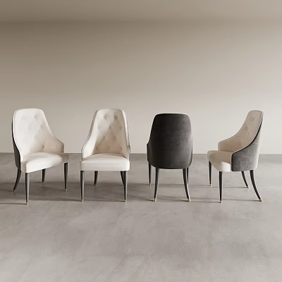 Modern Tufted Back Upholstered Dining Chairs with Velvet Fabric and Wooden Legs in Various Colors 3d model