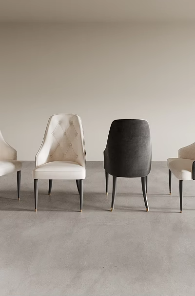 Modern Tufted Back Upholstered Dining Chairs with Velvet Fabric and Wooden Legs in Various Colors 3d model