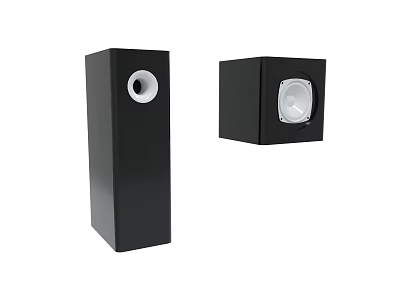 Black Audio Speakers With Tall Tower And Square Subwoofer Design 3d model