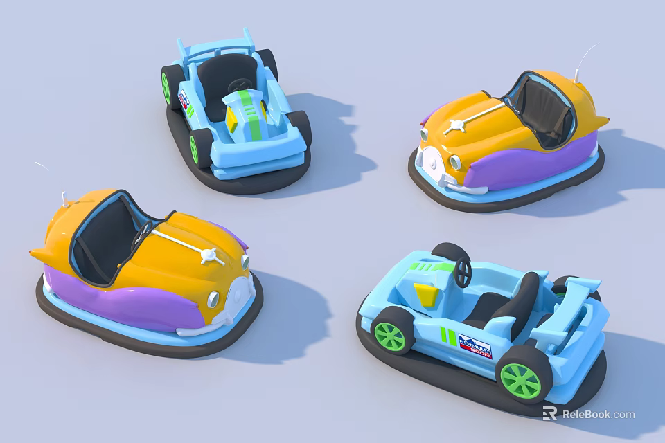 Colorful Cartoon Design Children's Bumper Cars With Bright Color Styles 3d model 