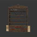 Traditional Wooden Display Shelf With Ornate Carved Top Multiple Shelves Crossbar Support And Bottom Drawers