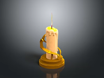 Yellow Candle With Wrapped Decorative Ribbon Golden Base And Wick 3d model