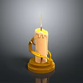 Yellow Candle With Wrapped Decorative Ribbon Golden Base And Wick