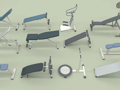 Various Gym Sports Equipment With Fitness Benches Dumbbells And Exercise Machines 3d model
