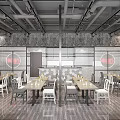 Modern Pizza Restaurant Interior With Tables Chairs Ceiling Lights And Open Layout 3d model