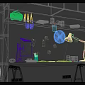 Organized Modern Desk Setup With Computer Monitor Desk Lamp Sticky Notes And Tiled Wall