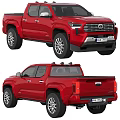 Red Toyota Tacoma Pickup Truck With Front Grille LED Headlights And Rear Cargo Bed