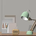 Light Green Minimalist Table Lamp with Wooden Base on Desk for Study and Stationery