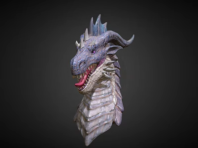 Detailed 3D Dragon Head Model With Scaled Skin Horns And Open Mouth 3d model