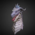 Detailed 3D Dragon Head Model With Scaled Skin Horns And Open Mouth