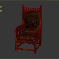 Traditional Single Sofa With Carved Wooden Backrest And Dark Patterned Fabric Cushions