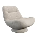 Light Beige Single Sofa with Soft Fabric Rounded Curved Backrest and Round Base Modern Design 3d model