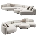 Modern Light Fabric Sectional Sofa With Rounded Design Ottoman And Throw Pillows 3d model