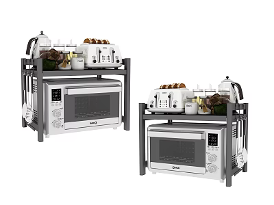 Modern Kitchen Appliances with Microwave Oven and Storage Rack for Countertop Organization 3d model
