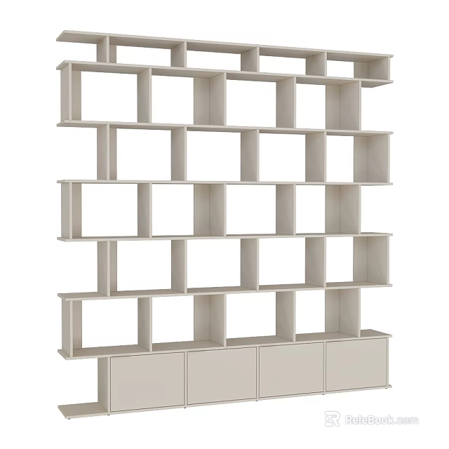 Light Colored Modern Wall Cabinets Featuring Open Grid Shelves And Multiple Storage Spaces 3d model