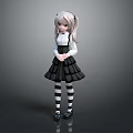 Game And Movie Character Design With Twintails White Shirt Black Pleated Skirt And Striped Socks