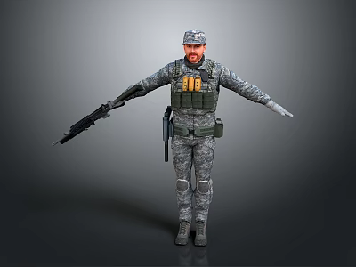 Military Soldier In Camouflage Uniform With Rifle And Tactical Body Armor 3d model