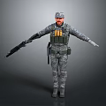 Military Soldier In Camouflage Uniform With Rifle And Tactical Body Armor