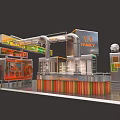 TT FAMILY Exhibition Booth With Modern Metallic Structure And Colorful Striped Counter