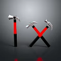 Three Hammers With Red And Black Handles Crossed And Standing Tool Equipment