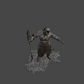 Helmeted Game Movie Knight Character In Metallic Armor Holding Spiked Spear Pointing Forward