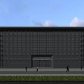 Modern Office Building Facade With Glass Curtain Wall Multiple Windows And Front Lawn