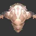 Monster Character Creature With Pink Bulky Body Single Horn Sharp Teeth Metal Accessories