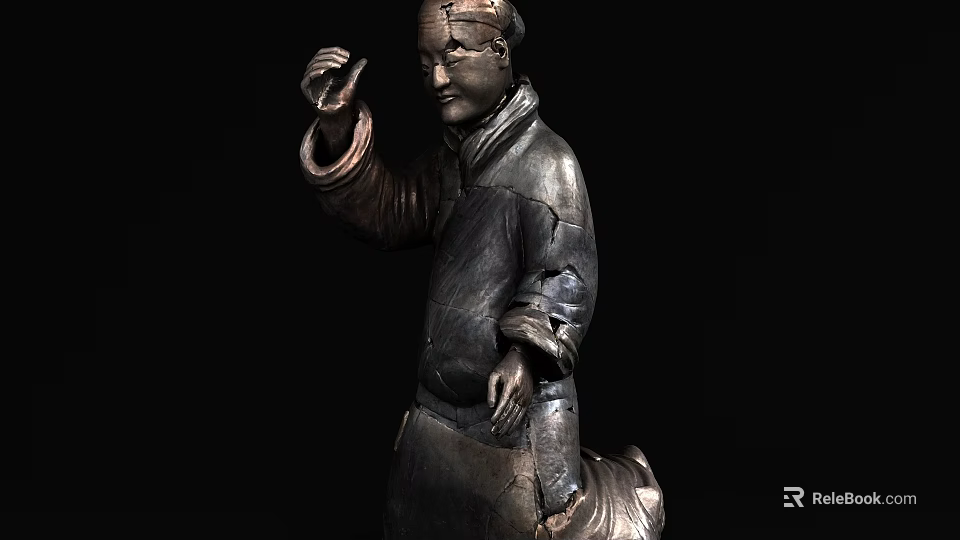 Landscape Sculpture Human Figure In Traditional Attire With Metal Craftsmanship And Uplifted Right Hand Gesture 3d model 