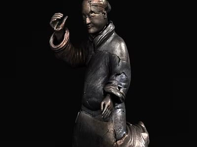 Landscape Sculpture Human Figure In Traditional Attire With Metal Craftsmanship And Uplifted Right Hand Gesture 3d model