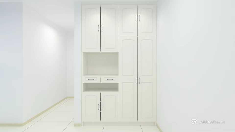 Modern White Wardrobe With Multiple Doors Drawers And Functional Storage Design 3d model 