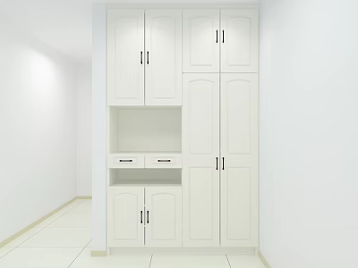 Modern White Wardrobe With Multiple Doors Drawers And Functional Storage Design 3d model