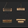 Four Modern Crystal Chandeliers With Circular Design And Hanging Decorative Elements 3d model