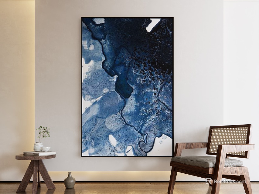 Abstract Painting With Blue And White Fluid Texture For Contemporary Wall Decor 3d model 